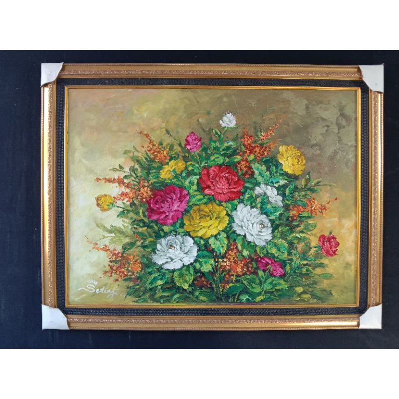 lukisan bunga mawar dan bingkai