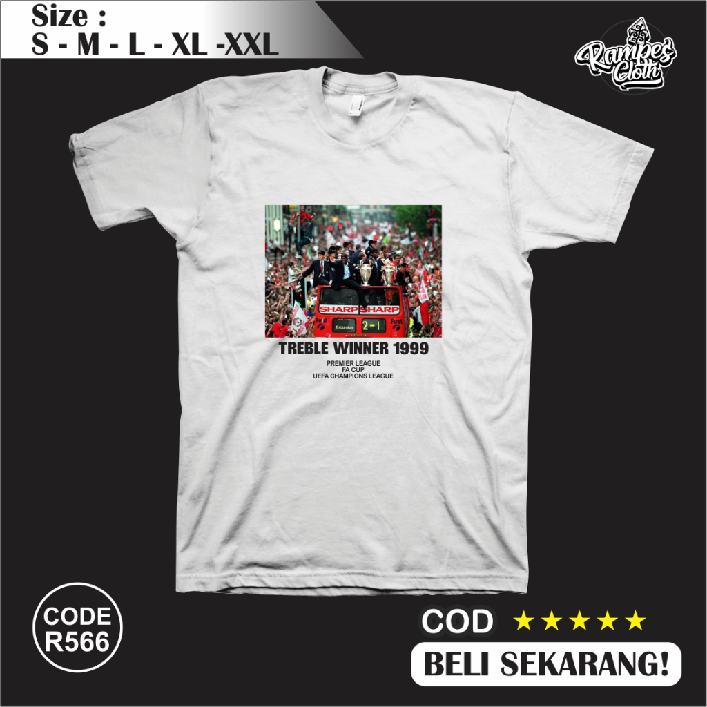 Kaos Distro Manchester United TREBLE WINNER 1999 Combett 30s R566