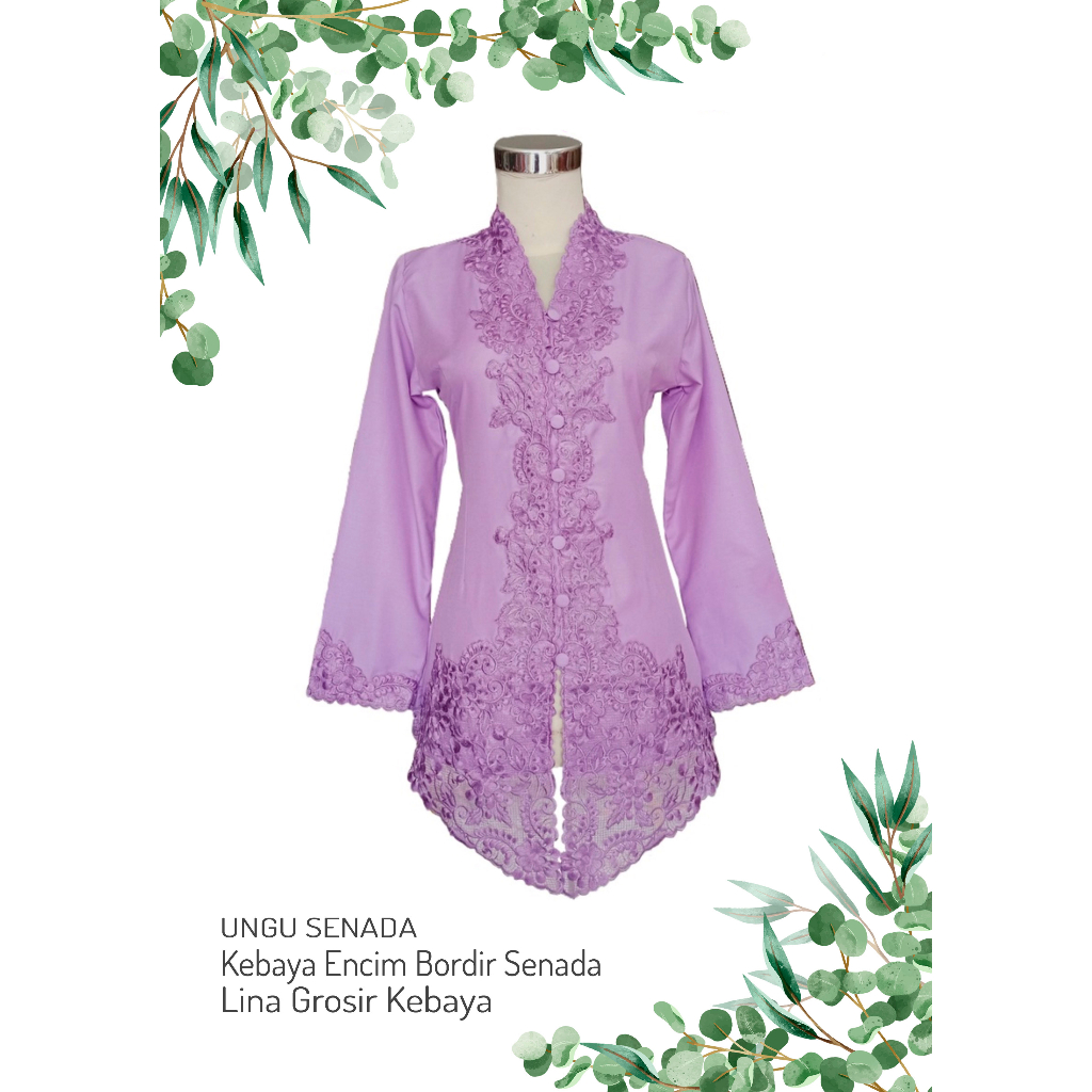 Kebaya Encim Bordir Kartini Unggu Lilac Senada Lengan Panjang