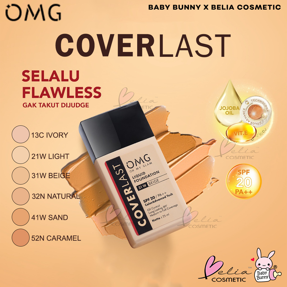 ❤ BELIA ❤ OMG CoverLast Liquid Foundation Alas Bedak | Oh My Glam | SPF 20 PA++ Oil Control Long Lasting 8H* | Medium to Full Coverage | 25ml | oh my glow | BABY BUNNY