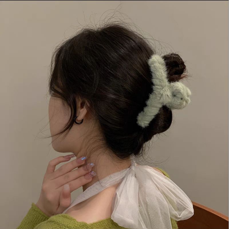 Jepit Rambut Korea Bulu Ukuran Jumbo 12cm Jedai Bulu Aksesoris Rambut Wanita Fluffy Faux Fur Hair Claw Clips