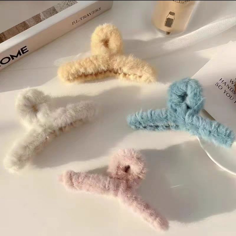 Jepit Rambut Korea Bulu Ukuran Jumbo 12cm Jedai Bulu Aksesoris Rambut Wanita Fluffy Faux Fur Hair Claw Clips