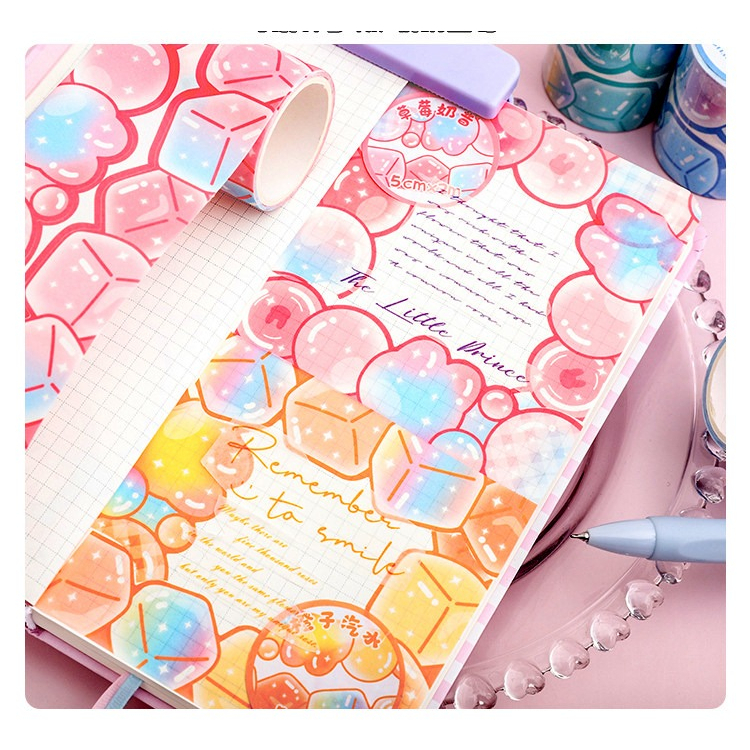 DECORATIVE WASHITAPE KERTAS WASHI MASKING TAPE SELOTIP KERTAS UP AND DOWN DESIGN ICE CUBE CUTE UNTUK HIAS JOURNALING SCRAPBOOK @banyak