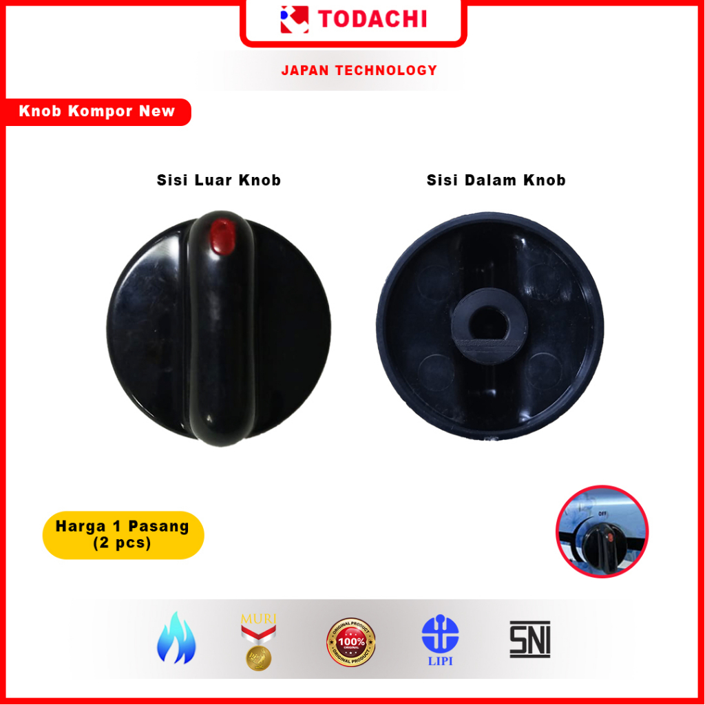 Todachi  Knob Kompor Gas 2/1 Tungku Warna Hitam 2 Pcs