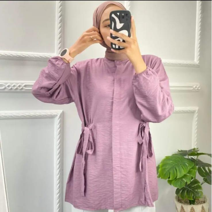 ICH - Blouse Trisha Polo Linen Atasan Tali Samping Big Size