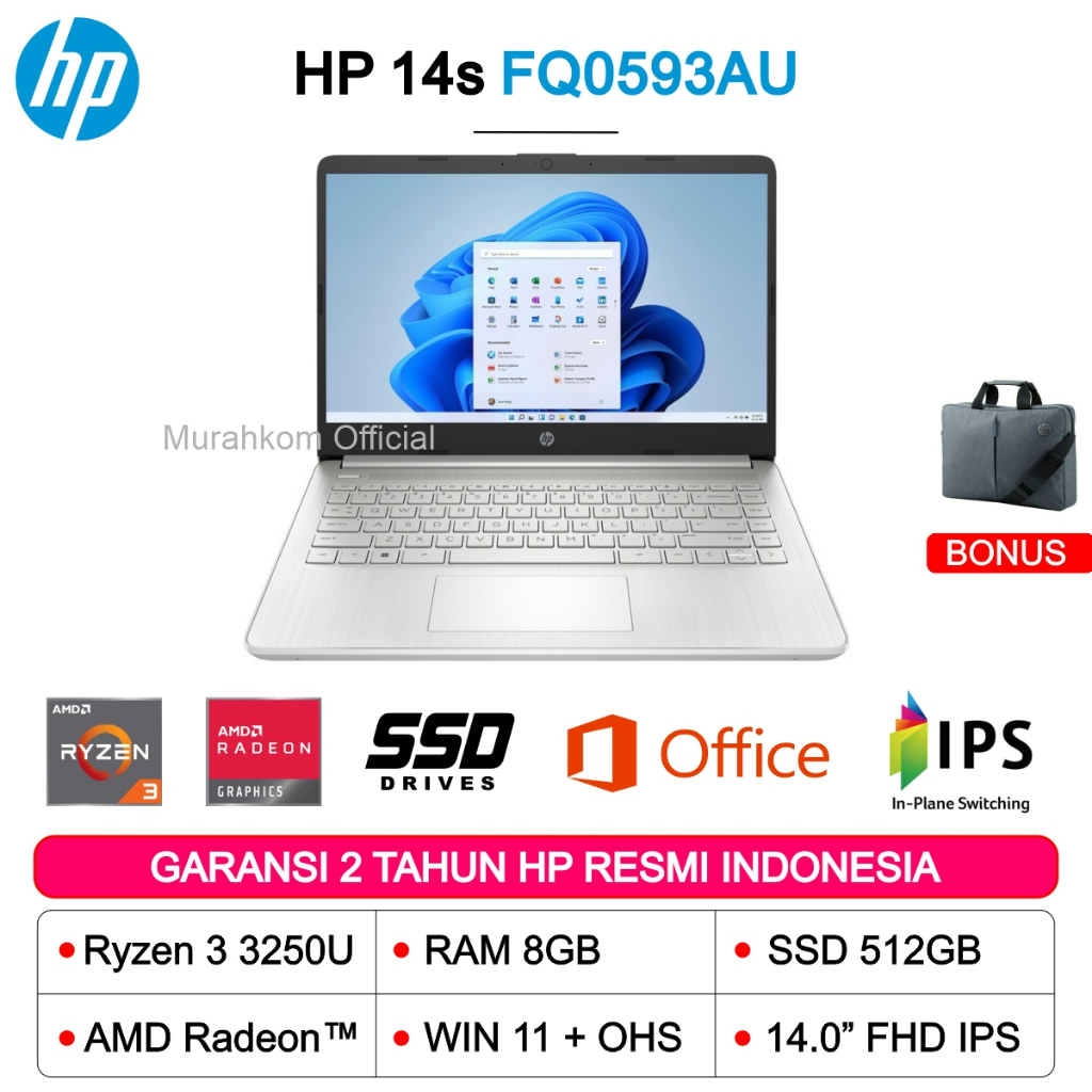 Laptop HP 14S Fq0593au Ryzen 3 3250U 8GB 512GB SSD 14.0 FHD WIN 11+OHS