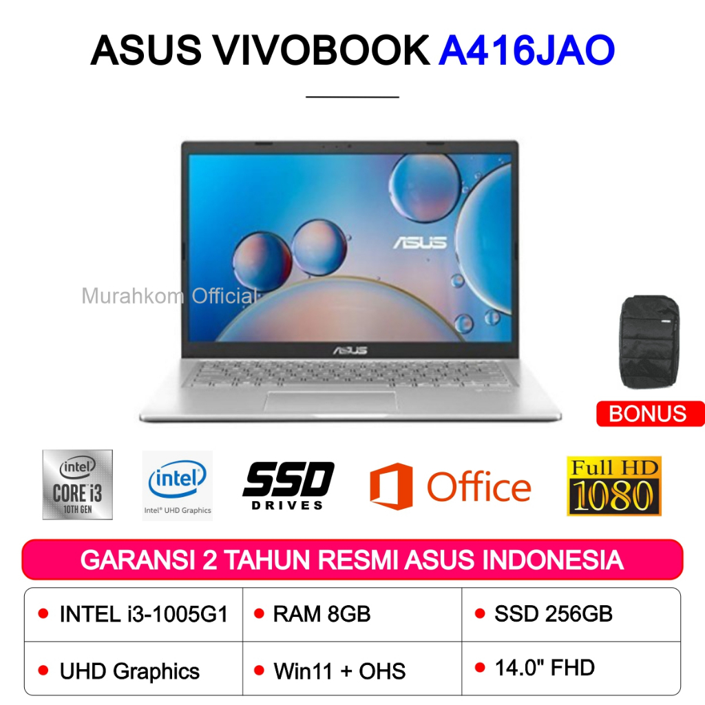 LAPTOP ASUS A416JAO CORE i3-1005G1 8GB 256GB SSD 14.0 FHD WIN 11+OHS