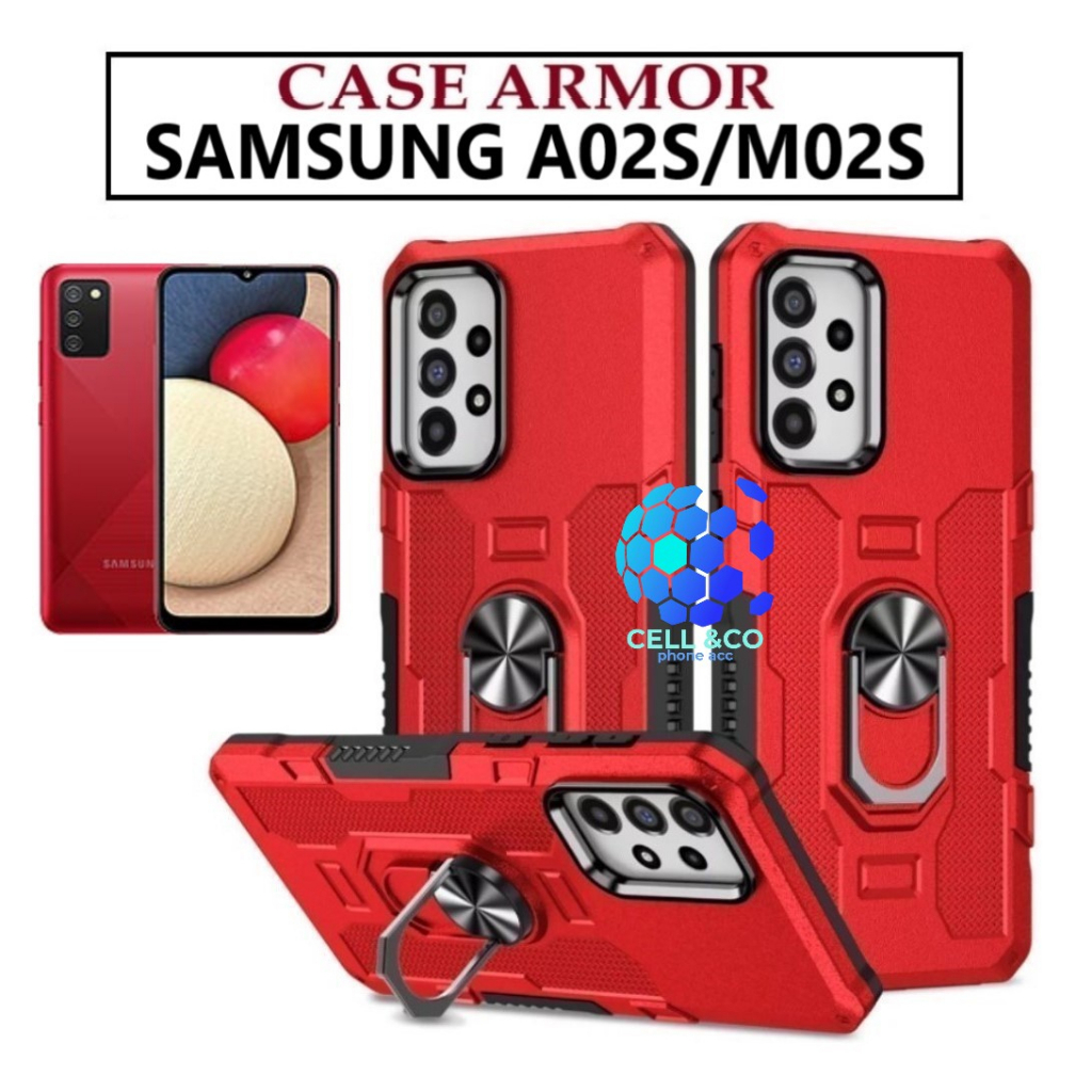 Case Armor SAMSUNG A02S/M02S Iring Cincin Magnetic Kesing Hp Protect kamera Premium Hard Case Standing Robot Pelindung Kamera