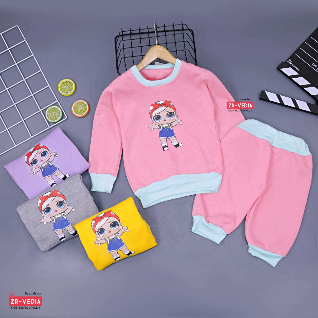 Set Ghina Bayi 1-2 Tahun / 6-24 Bulan Setelan Bayi Karakter IMPORT Celana Jogger Perempuan Polos Baju Tidur Kiosbalitaaprillia