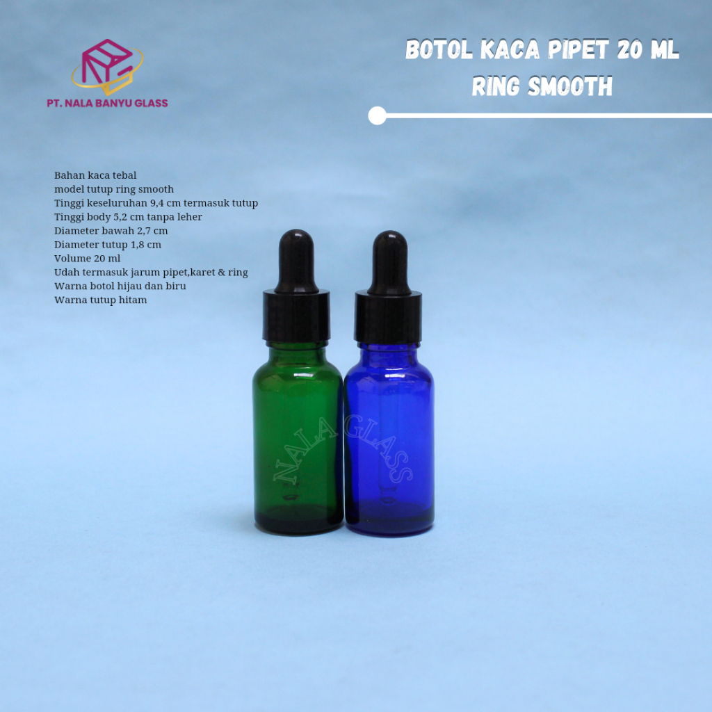 BOTOL PIPET 20ML KACA HIJAU &amp; BIRU /BOTOL SERUM 20ML RING HITAM SMOOTH