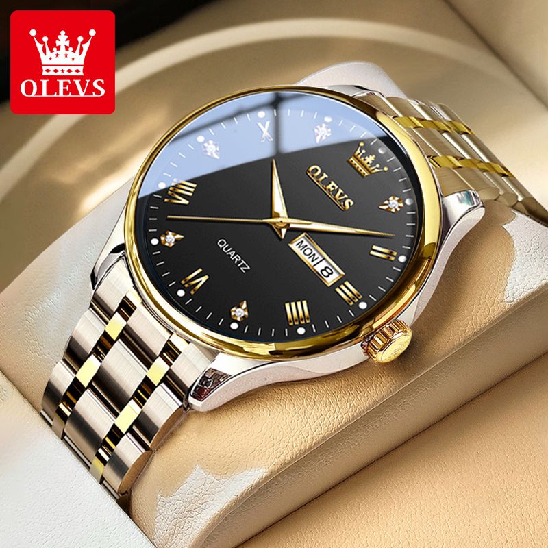 OLEVS Jam Tangan Pria Original Anti Air Tahan Keren Luxury Led Analog Stainless Steel Cod Watch for Men