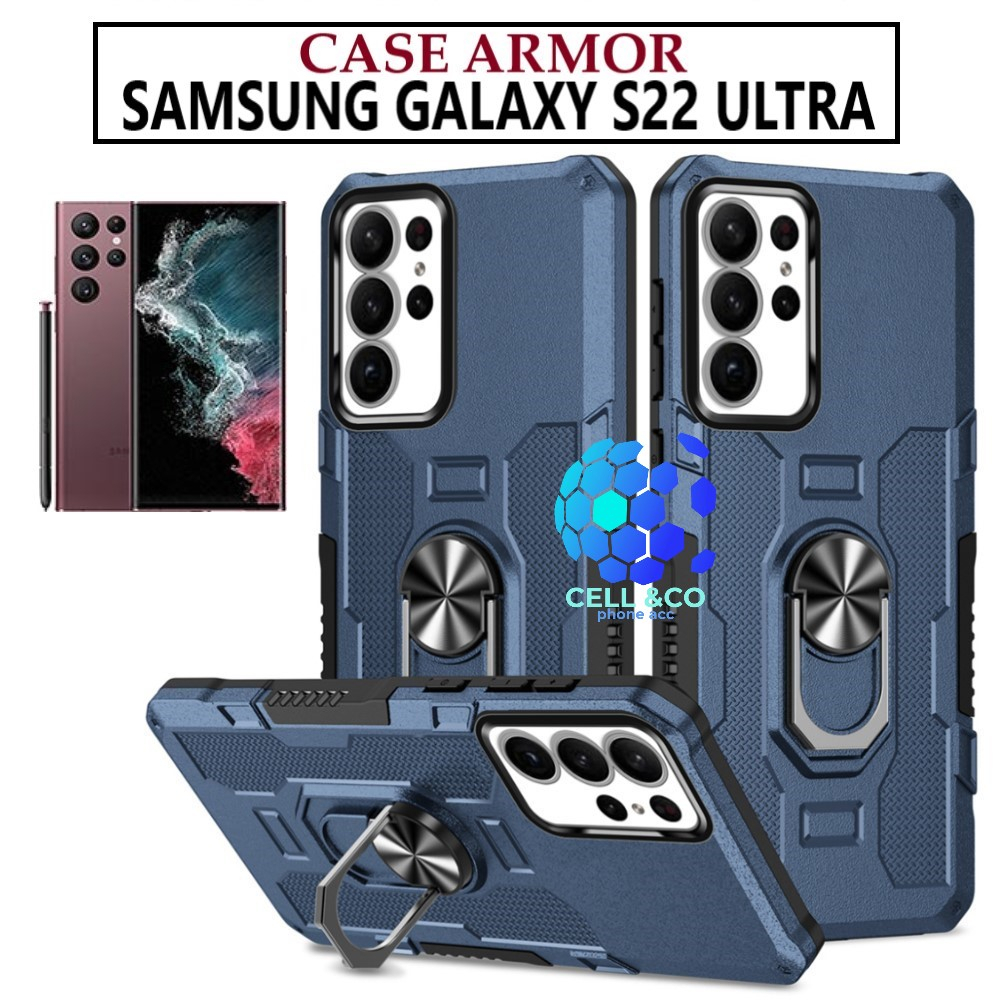 Case Armor SAMSUNG GALAXY S22 ULTRA Iring Cincin Magnetic Kesing Hp Protect kamera Premium Hard Case Standing Robot Pelindung Kamera