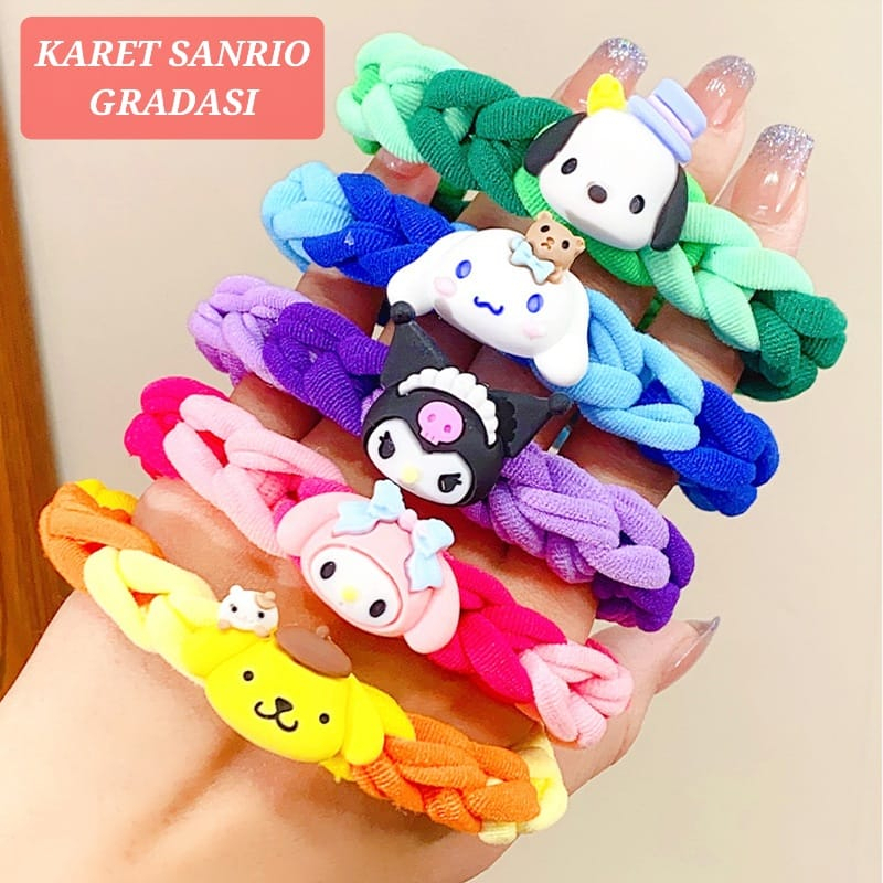 KARET SANRIO GRADASI PITA RAMBUT GELANG ANAK CEWEK FASHION KOREA IMPORT LUCU