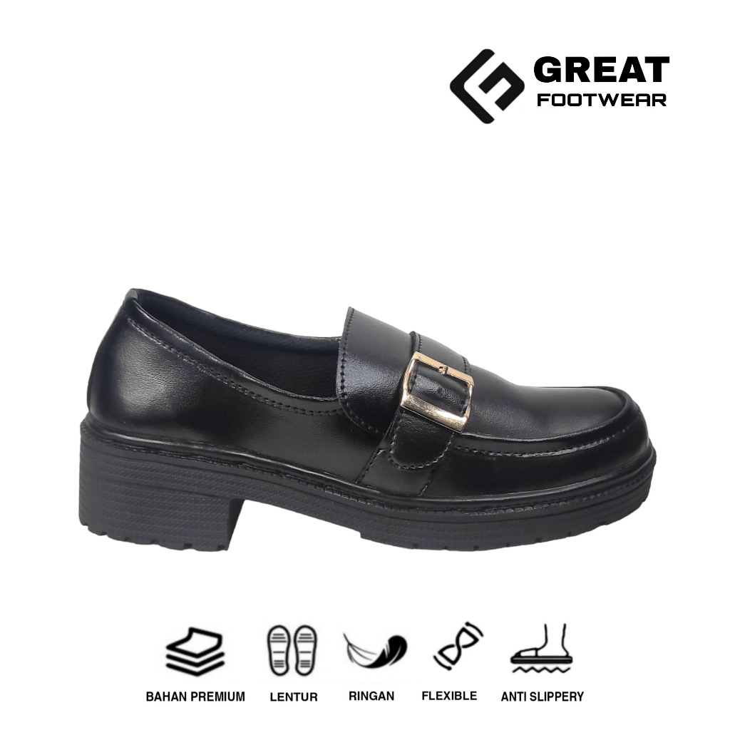 Sepatu Docmart Wanita Sepatu Kerja Fashion Korea Hitam Kasual Formal Sepatu Slip On Wanita Termurah