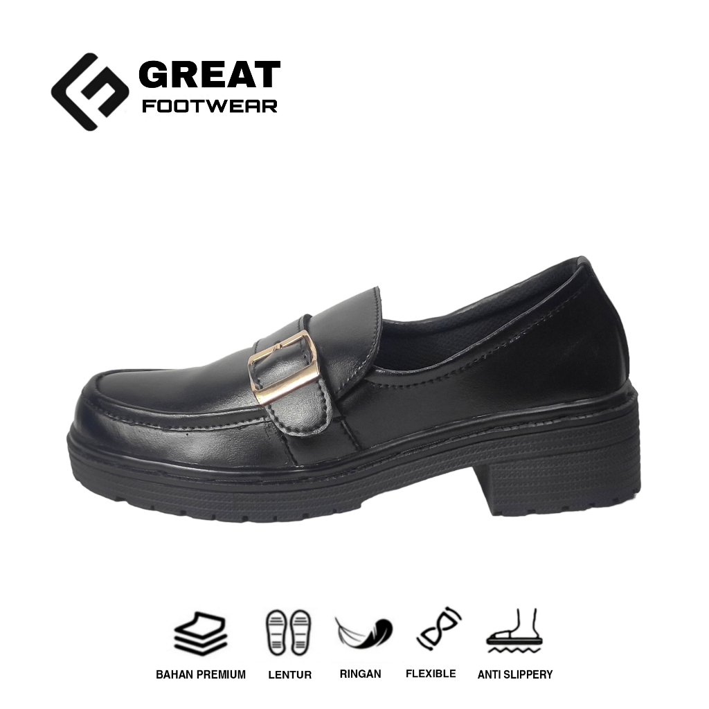 Sepatu Docmart Wanita Sepatu Kerja Fashion Korea Hitam Kasual Formal Sepatu Slip On Wanita Termurah