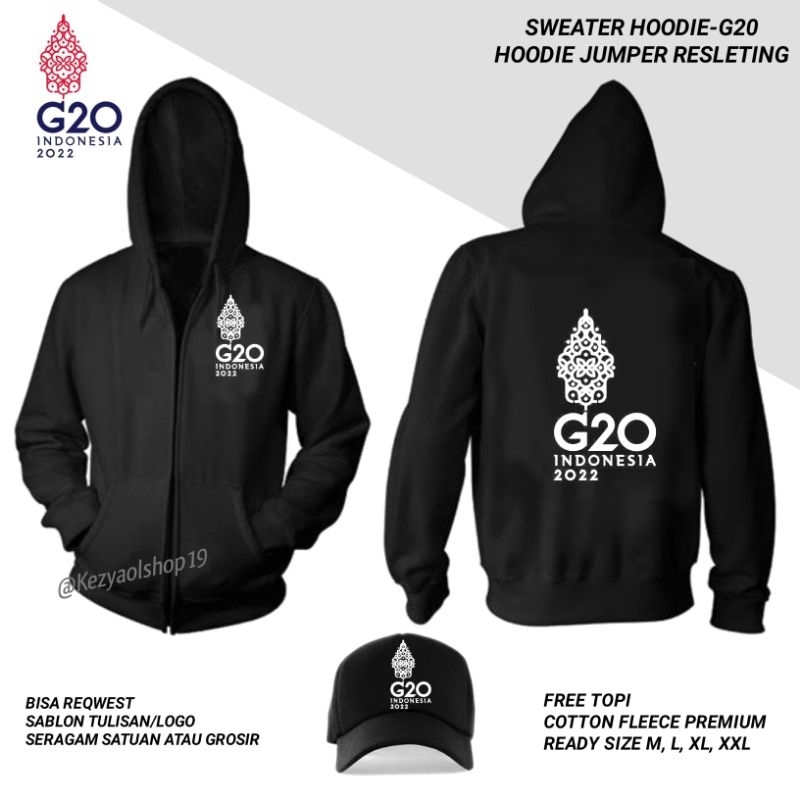 HOODIE JUMPER LOGO G20 INDONESIA-SWEATER HOODIE G20 FREE TOPI FLEECE TEBAL
