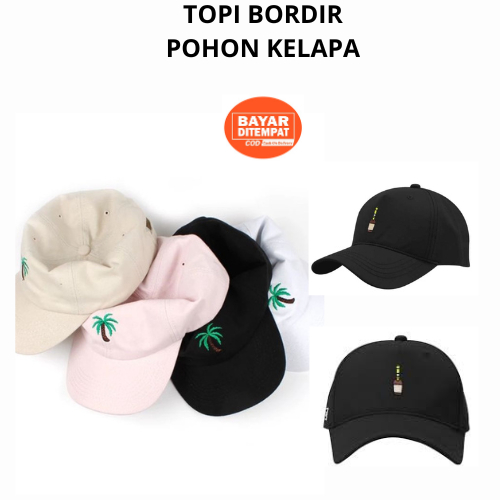 Topi Baseball Motif Pohon Kelapa Bordir dan Motid Botol Laki Perempuan