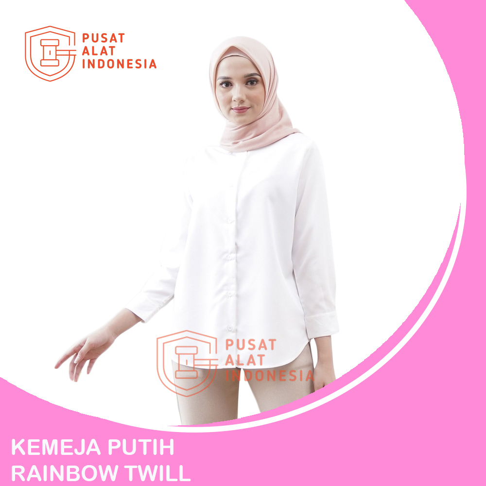 Atasan Wanita Kemeja Putih Harian Polos Bahan Rainbow Twill Kmj04Pa