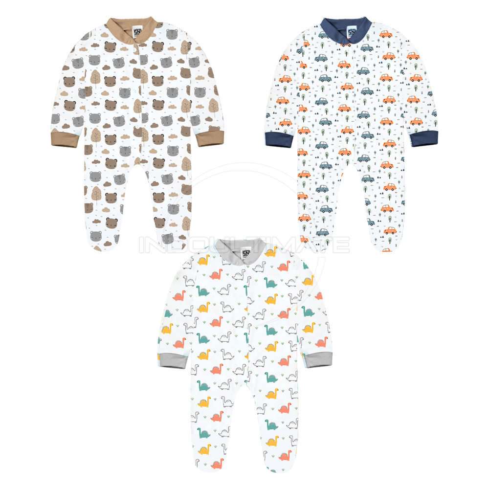 1Pcs Jumper Panjang Kaki Tutup Sleepsuit Piyama Newborn SNI Jumsuit Full Print Baju Panjang Bayi Katun Model Terbaru 2023 BCS-662 Baju Tidur Panjang Kaki Tutup Murah Kualitas Terbaik