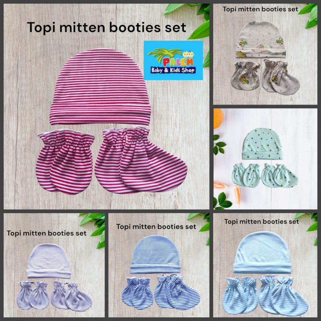 Baby Mocha Topi Mitten Booties Set Topi Sarung Tangan dan Kaki