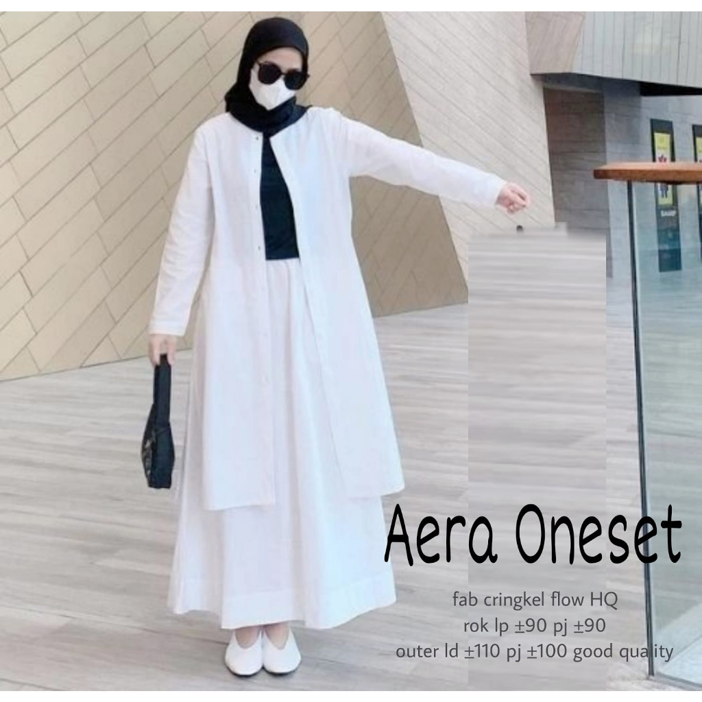 Aera One Set Setelan Rok Outer Full Kancing Depan Bahan Crinkle Airflow Polos