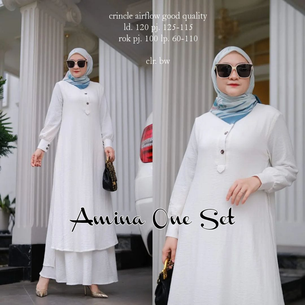 Amina One Set Setelan Wanita Muslim Crinkle Airflow Good Quality