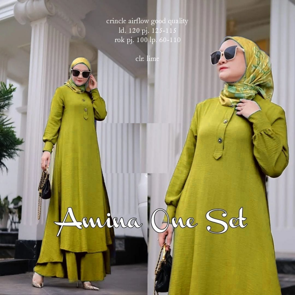 Amina One Set Setelan Wanita Muslim Crinkle Airflow Good Quality