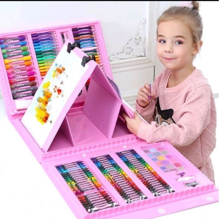 EM Stationary Set isi 208 pcs Pensil Alat Warna Crayon Set Menggambar