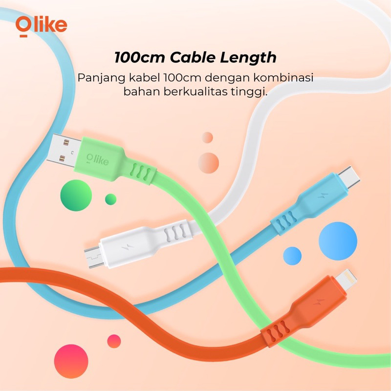 OLIKE D202M / D202C / D202L Kabel Data Charger FAST CHARGING IPHONE/MICRO USB/TYPE-C - Garansi 1 Tahun