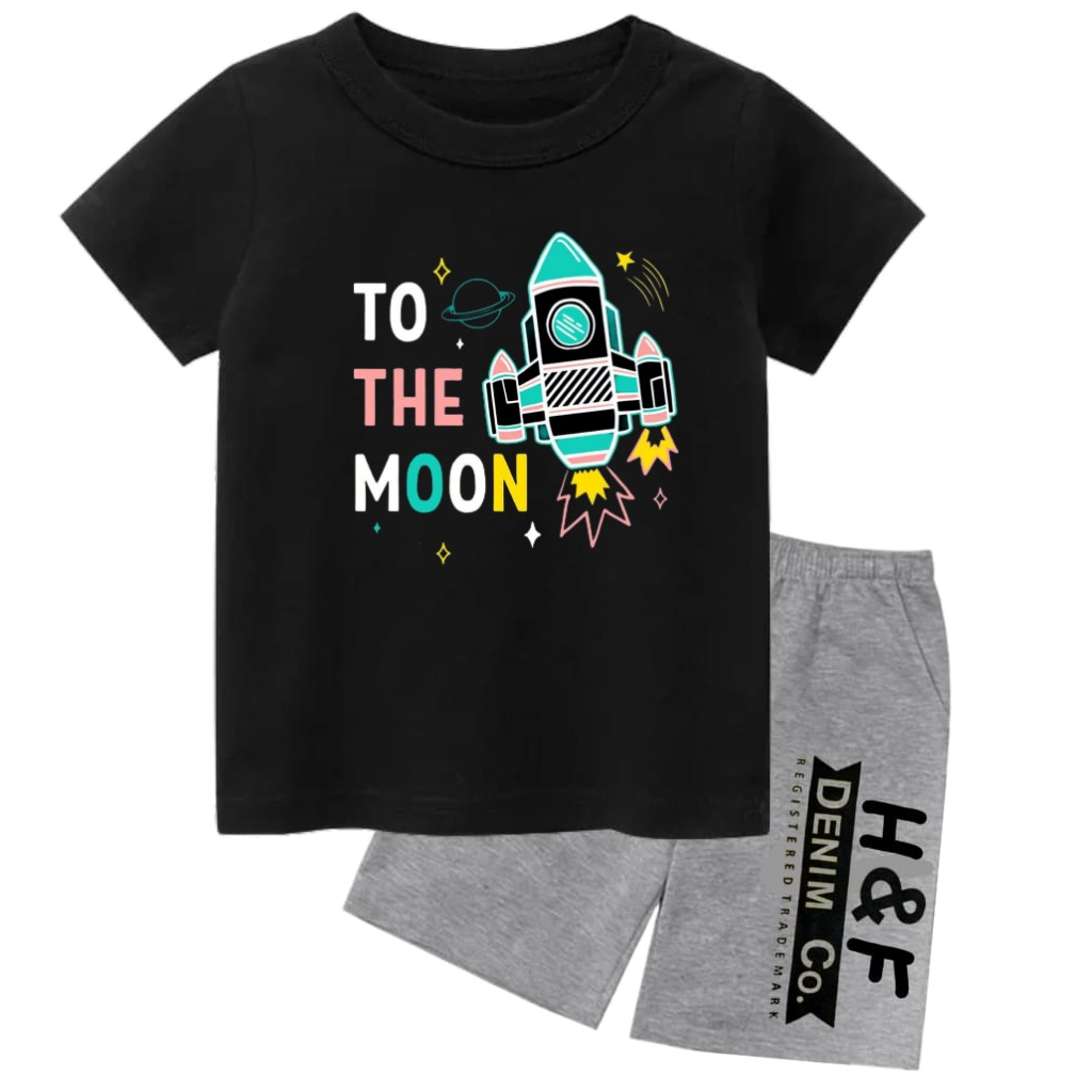 Rdkidzid SET Lengan  Pendek Anak Laki Laki Motif To The Moon Berwrn