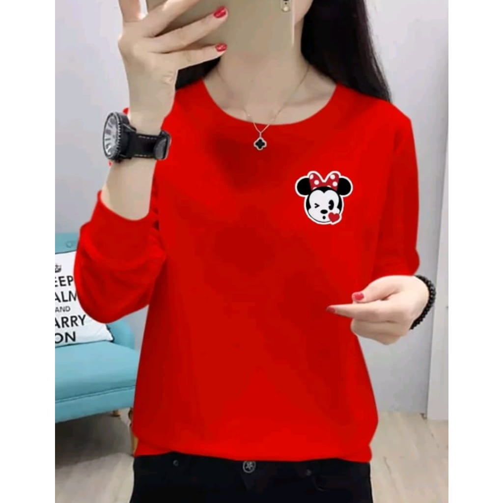 BAJU ATASAN TRENDY MINNIE MOS GIR TERBARU-KAOS WANITA LENGAN PANJANG KEKINIAN DAN TERLARIS