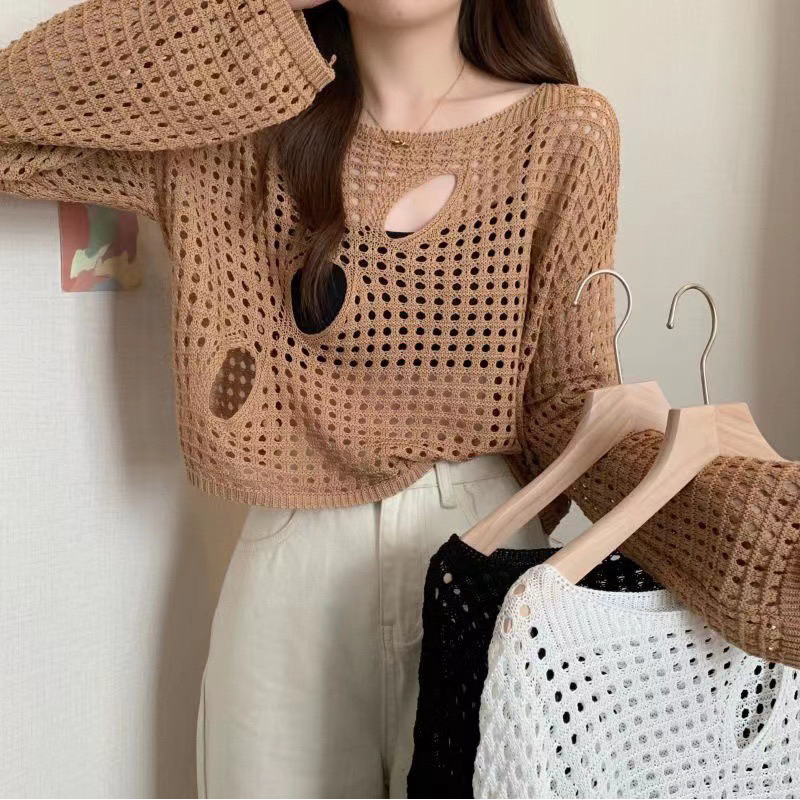 Outer rajut Atasan Croptop Jaring | A723 | Fashion Lengan Panjang Wanita Korean style