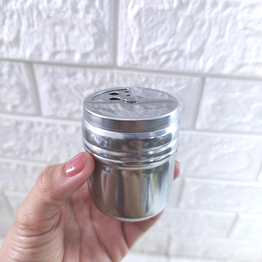 Tempat Bumbu Lada Garam Merica Bubuk Halus Micin Stainless Tutup Putar