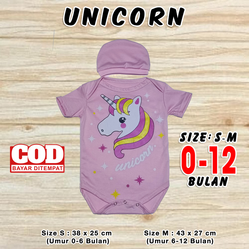 kaos pakaian jumper baju bayi karakter unicorn unikorn kuda poni set jamper romper kado bayi laki la