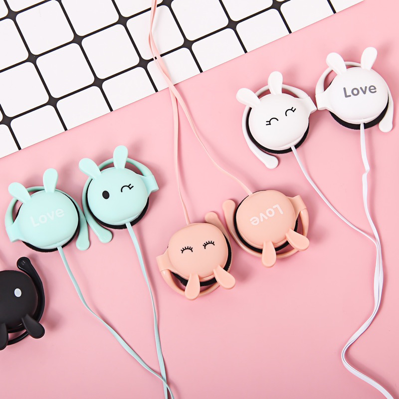 [KN-313] Headset Earphone Karakter Bentuk KEPALA KELINCI Ekspresi / Earphone Lucu RABBIT HEAD / Earphone On Ear Rabbit