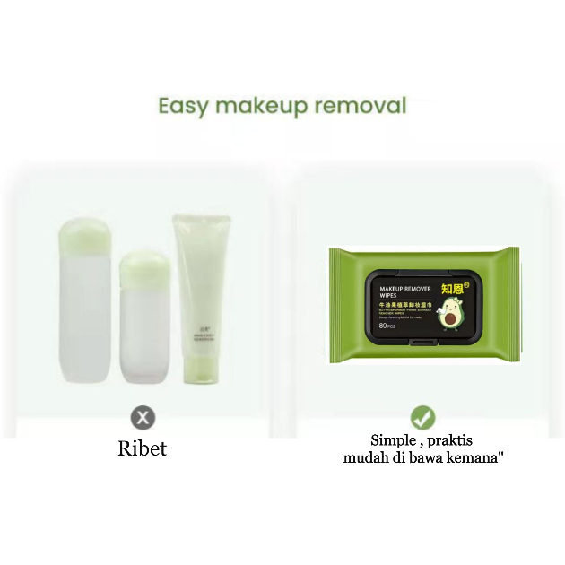 Isi 80pcs Make up remover wipes avocado / Tissue pembersih riasan wajah ekstrak alpokat