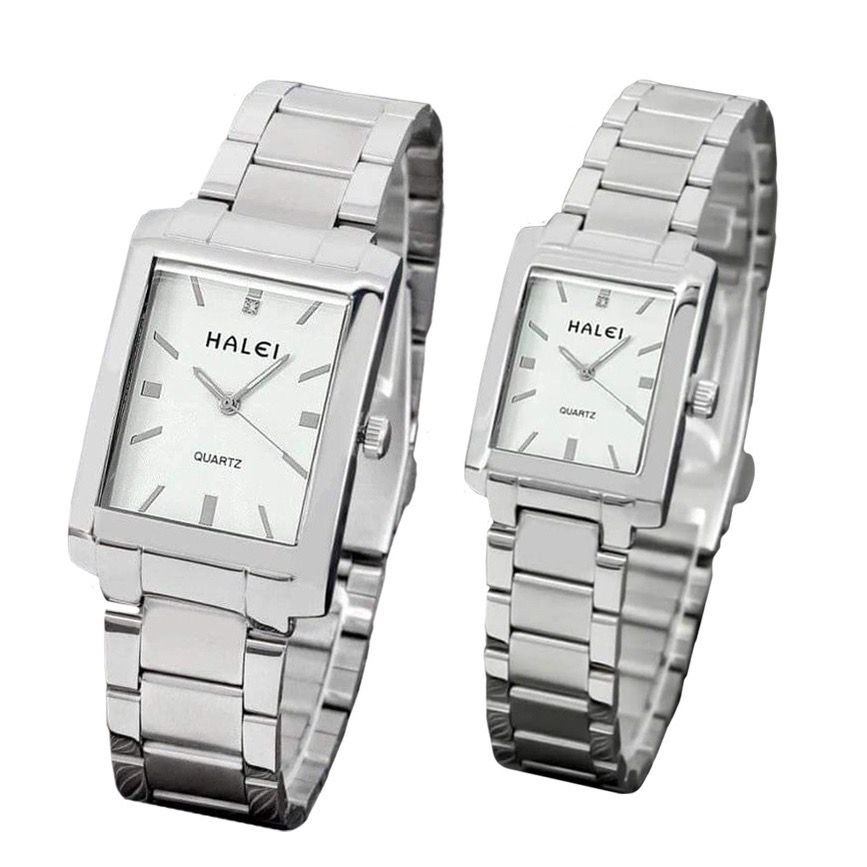 JAM TANGAN COUPLE WANITA PRIA TYPE 465//JAM TANGAN COUPLE MODEL KOTAK//JAM TANGAN WANITA PRIA STAINLESS STEEL