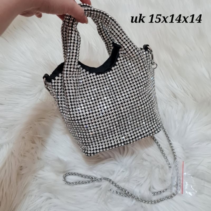 Tas hobo rhinestone blink blink premium / tas pesta hobo import