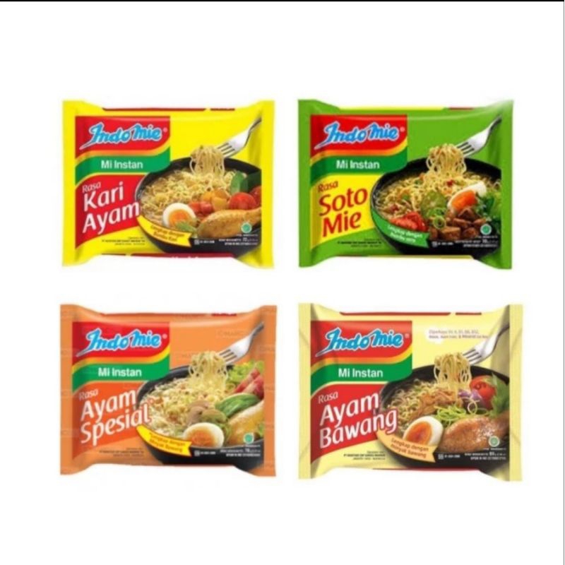 

5 bungkus indomie (soto ayam bawang kari spesial geprek rendang aceh sarimi sakura)