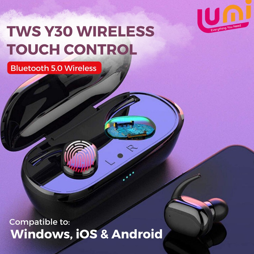 TWS Y30 Earphone Bluetooth Headset Dengan Mikrofon 5.2 TWS HiFi Stereo Waterproof Earbuds Wireless