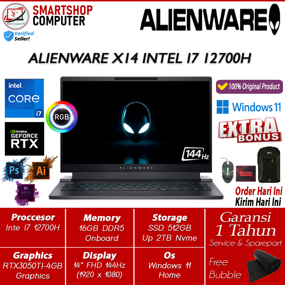 LAPTOP GAMING DELL ALIENWARE X14 Intel I7 12700H 16GB 2TB SSD RTX3050TI  144Hz MURAH