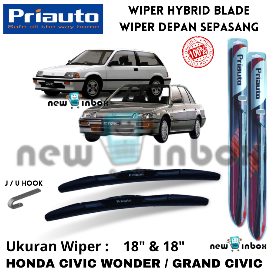 Wiper Depan Priauto Hybrid Blade HONDA CIVIC WONDER / GRAND CIVIC Sepasang 18" &amp; 18" ORIGINAL
