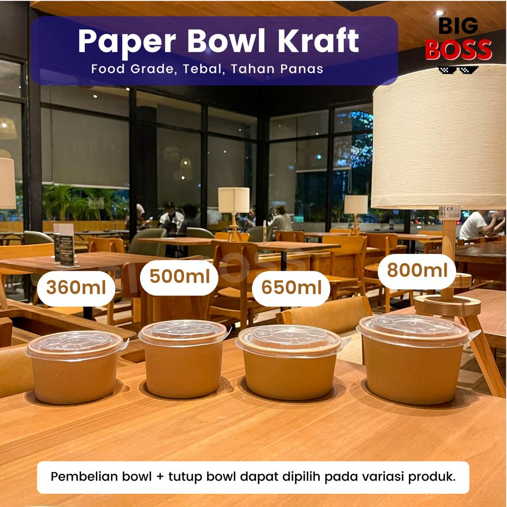 [ISI 25PCS] Paper Bowl Kraft Coklat Laminasi / Mangkok Kertas  + Tutup / Paper Rice Bowl