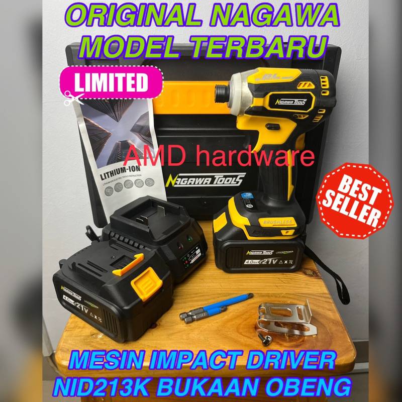 NID213K CORDLESS IMPACT DRIVER BRUSHLESS SCREWDRIVER WRENCH SET NID 213 K NAGAWA BATERAI 21V BOR OBE