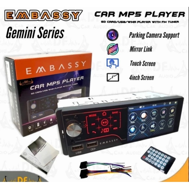 Tape Mobil Single din Embassy Mp5 Layar Sentuh Lcd 4 inch