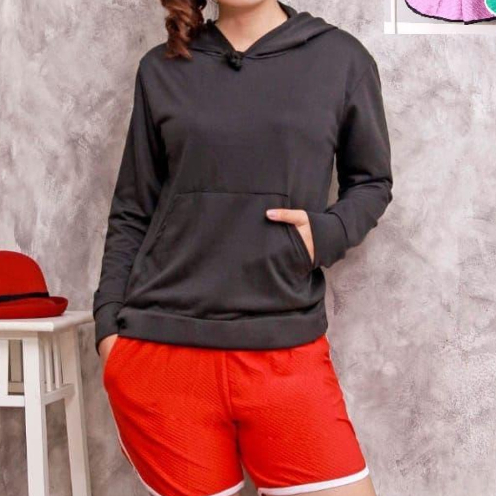 FenishaStore Sweater Hoodie Polos Wanita Trendy Ukuran M-L-XL-XXL Bahan Babyterry Bisa Bayar Ditempat COD