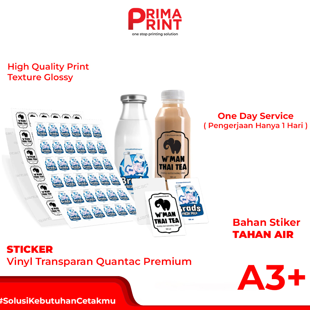 

Cetak Stiker Vinyl A3+ - Sticker Tahan Air - Sticker Label Transparan