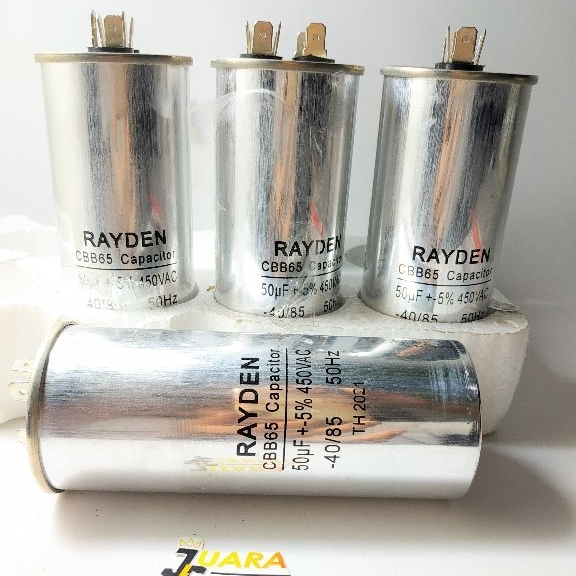 RAYDEN Capasitor AC 50uF / 450V Silver | Kapasitor Bulat 50 uF / 450 Volt