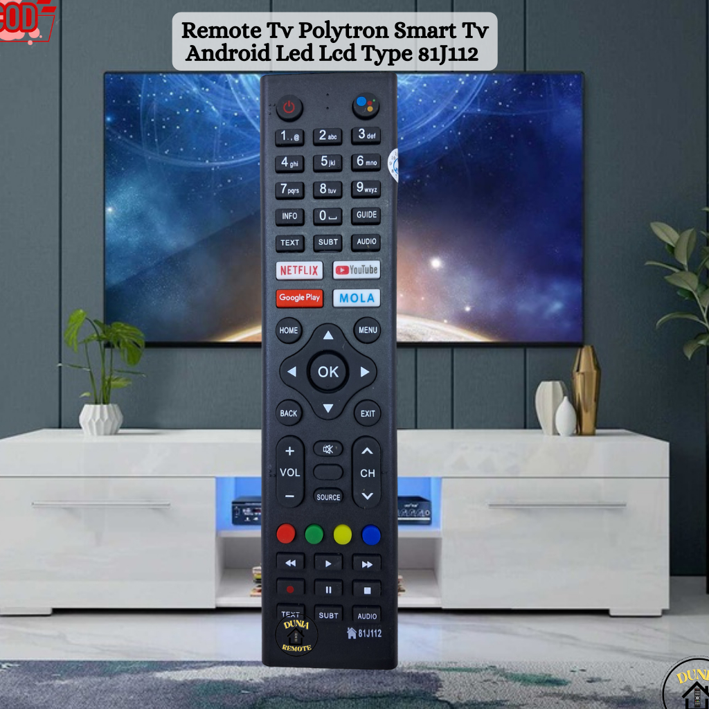 Remot Remote Tv POLYTRON  LCD LED Smart TV ANDROID 81J112 tanpa setting