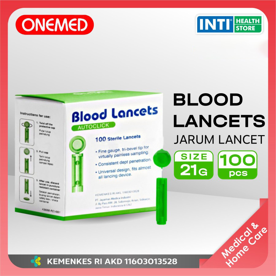 Blood Lancets 21G (Jarum Bekam) OneMed box isi 100 pcs